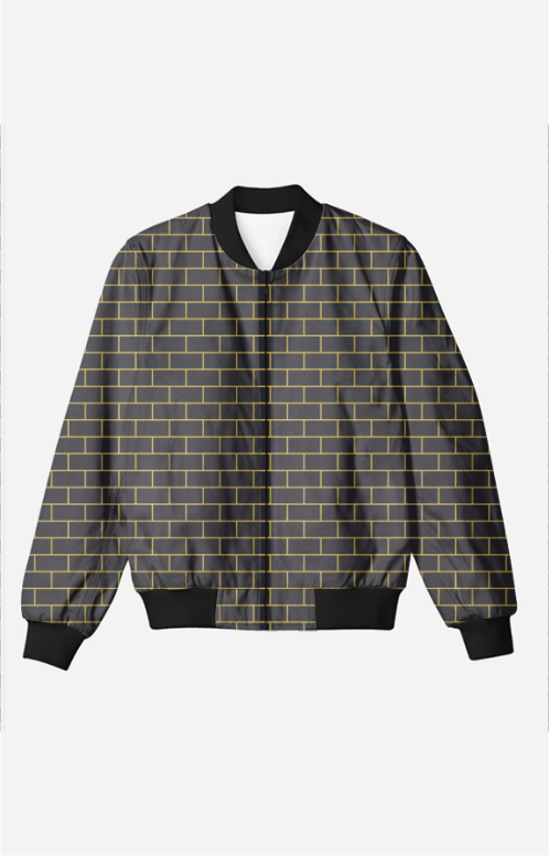 Unisex Bomber Jacket Black Bricks pattern print